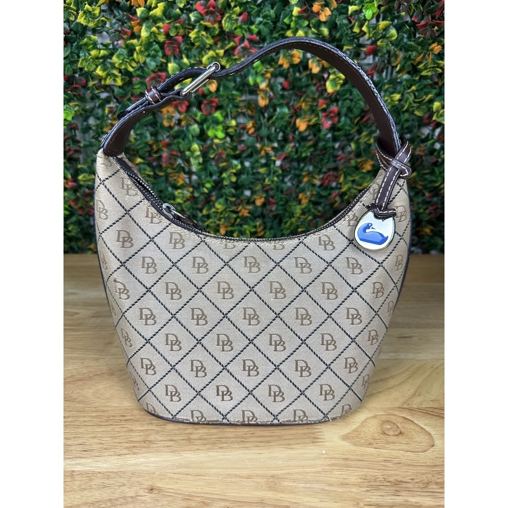 Dooney & Bourke Small Signature Shoulder Bag Tan Brown Beige Purse Hobo Mini GUC